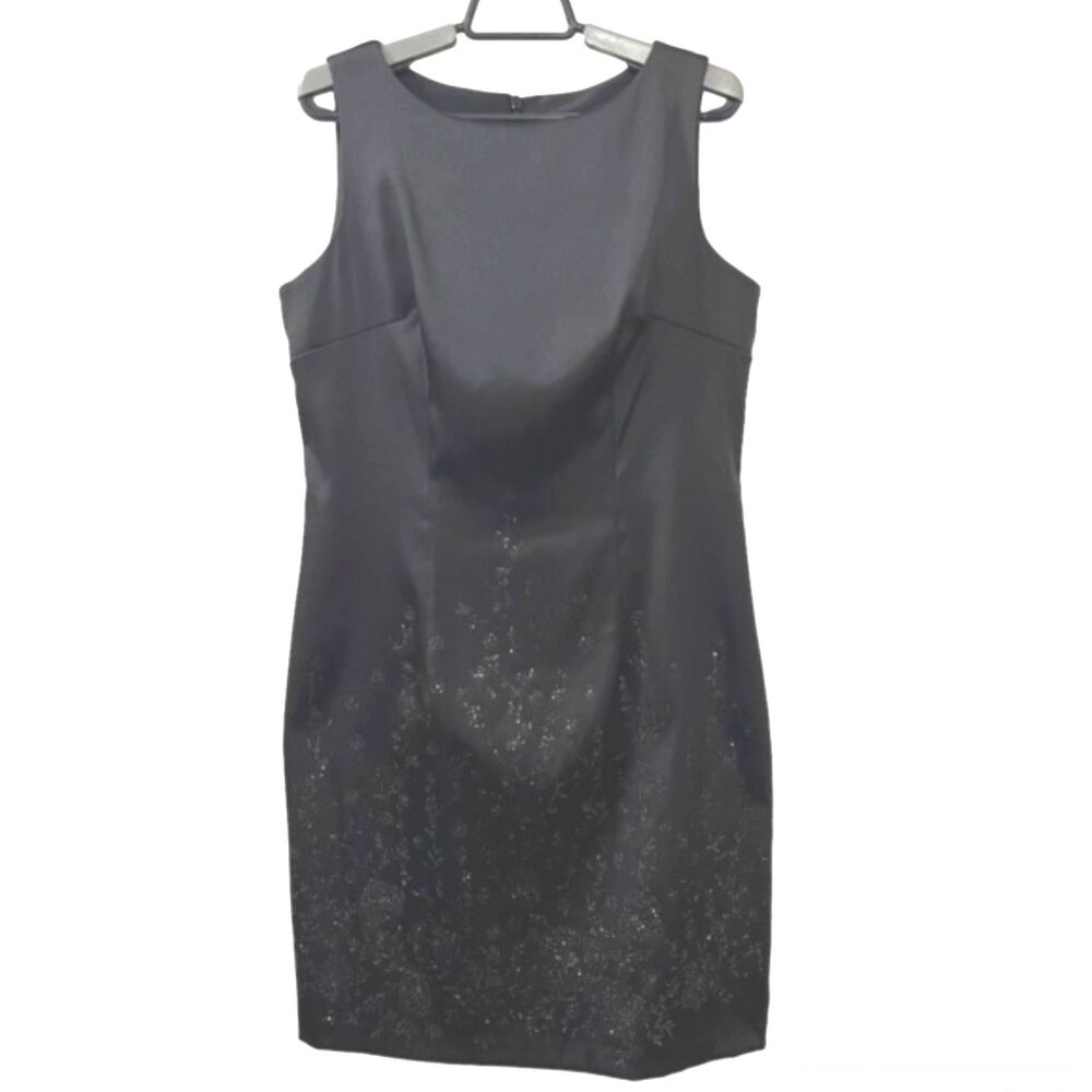 CDC Caren Desiree Dress Womens 8 Petite Black Glitter Floral Sheath Cocktail USA